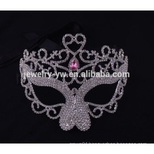 fashion metal silver plated up-half face masquerade female mask with crystal